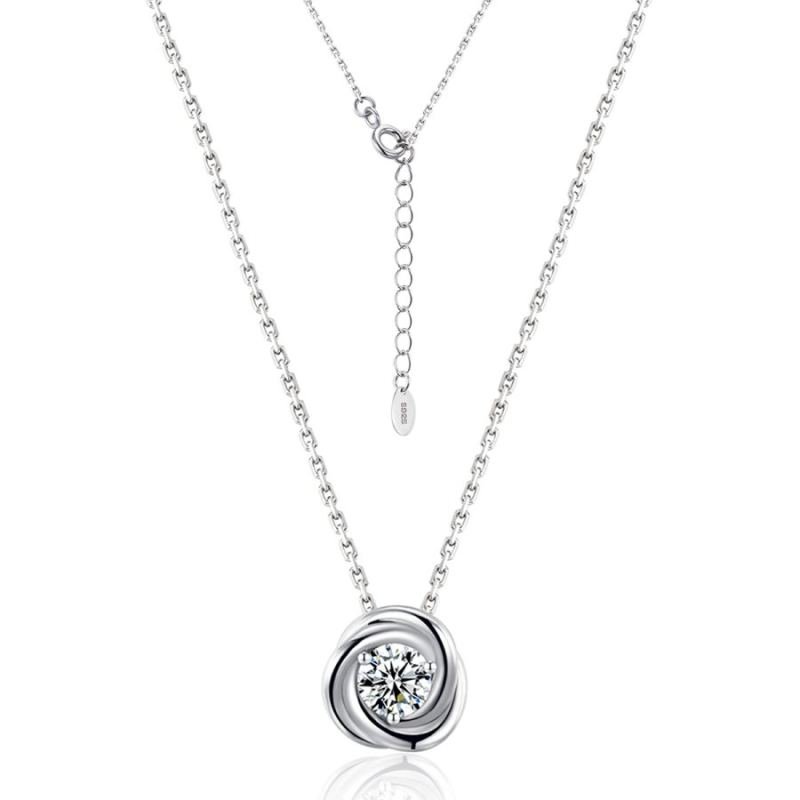 S925 Sterling Silver 5.0mm Round Moissanite Necklace 45cm D Color VVS1 Spiral Swirl Design Silver-Gold Dual Tone GRA Certified Gift Box